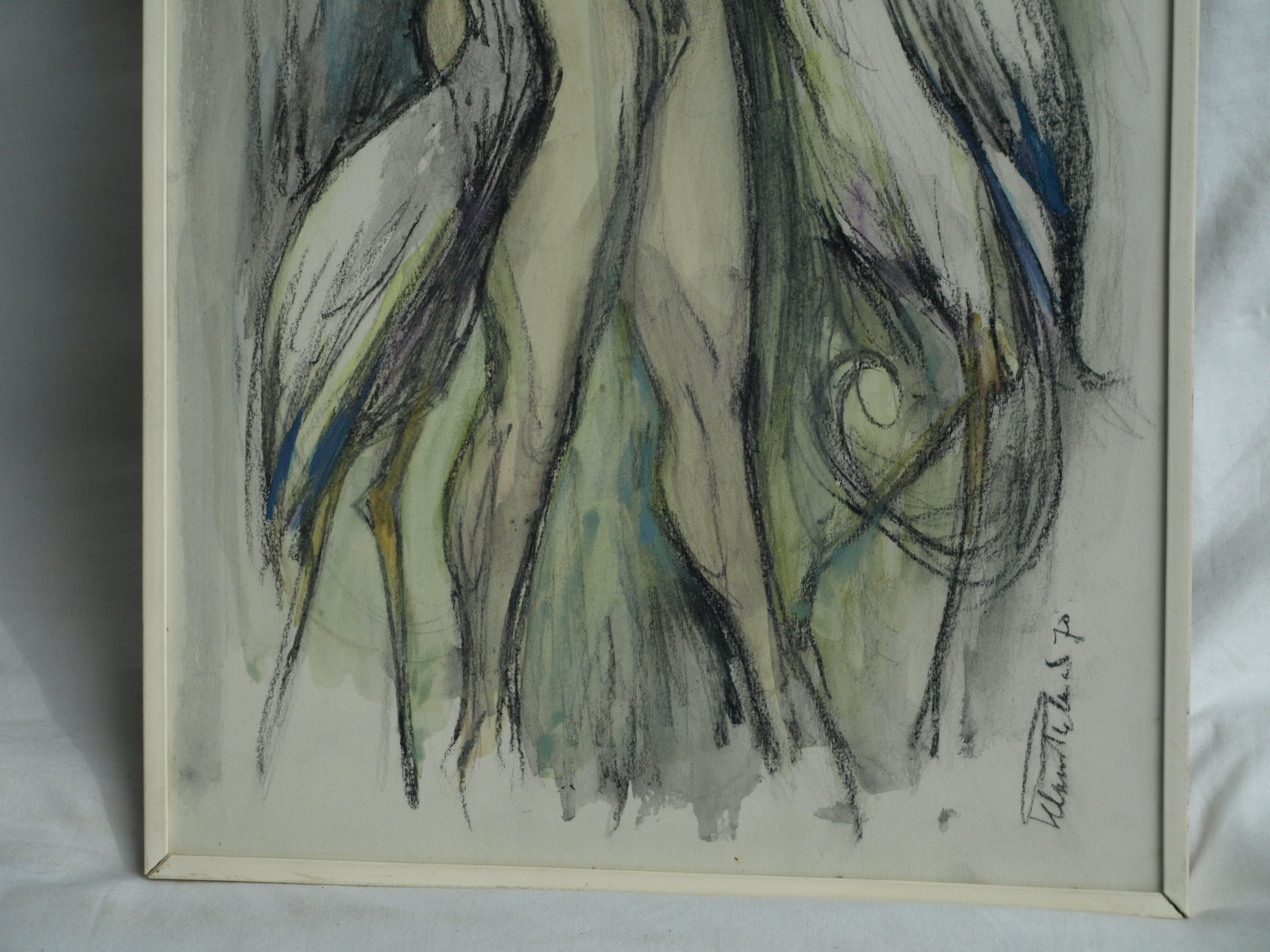 Klaas Pijlman - 2 Reigers met vrouw – pastel & aquarel – gesigneerd & ingelijst – 1970 kopen? Bied vanaf 35!