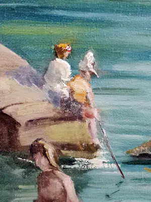 Léonida Beltrame - San Fruttuoso di Camogli - Bagnanti nel porticciolo dei pescatori kopen? Bied vanaf 1450!
