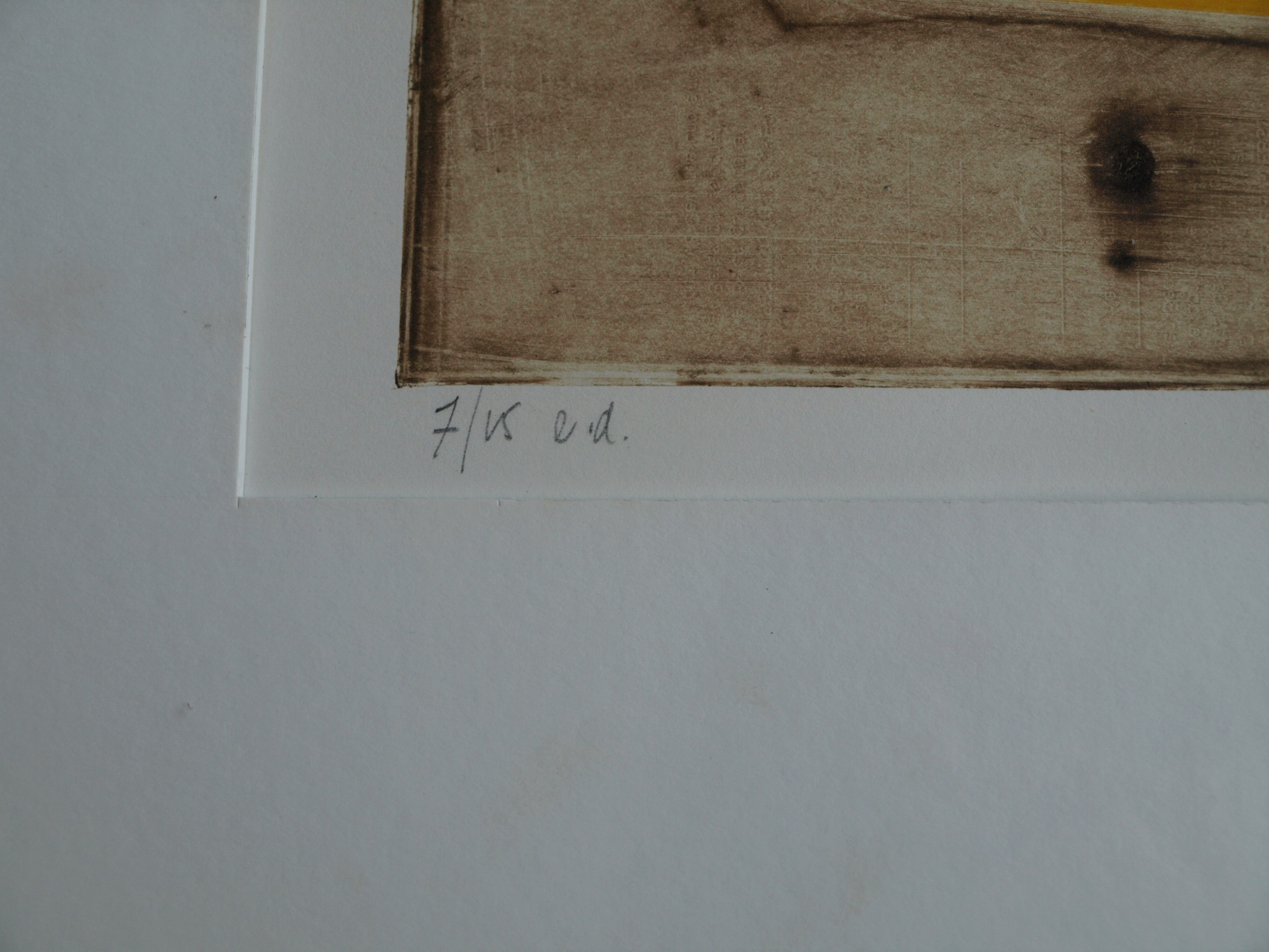 Anneke van der Mandele - Ets , Compositie met Geel - gesigneerd & ingelijst - 1995 kopen? Bied vanaf 45!