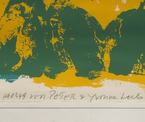 Jan Cremer - Grote ingelijste zeefdruk , Tulipfield – 1997, Voor Peter & Yvonne Loeb – 10/60 kopen? Bied vanaf 1!