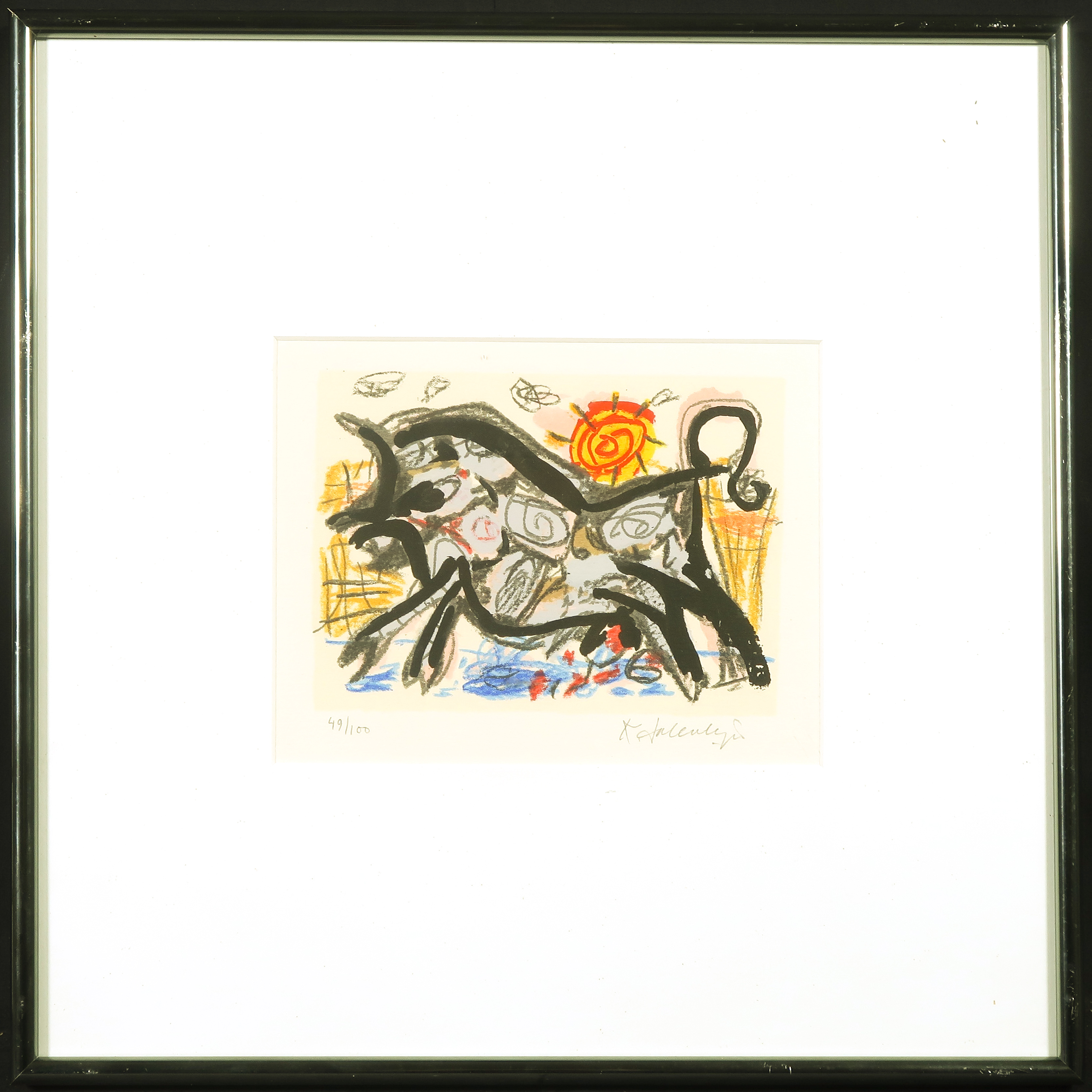 Kees Salentijn - Zeefdruk, Z.T. Stier - Ingelijst verkocht voor € 35!