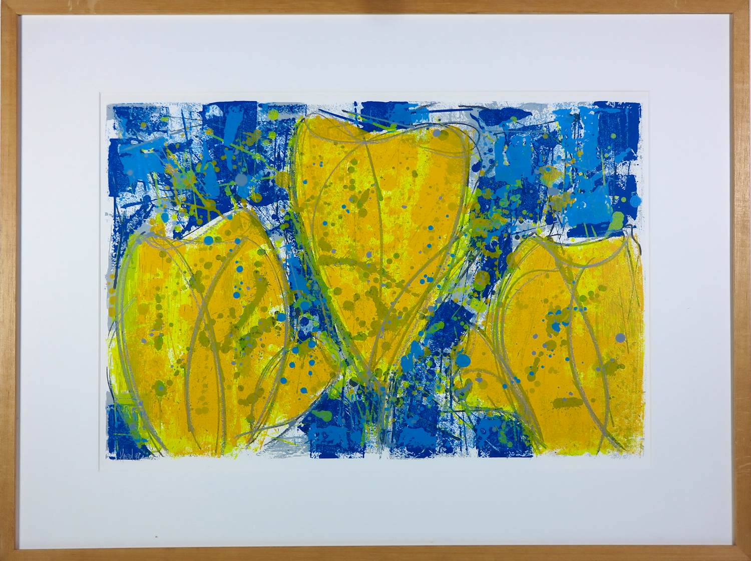 Ad van Hassel - Zeefdruk op papier, Tulpen, Geel - Ingelijst kopen? Bied vanaf 60!