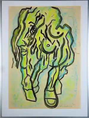 Jan Sierhuis - Aquarel en krijt - Vliegend hoofd - Ingelijst verkauft für € 149!