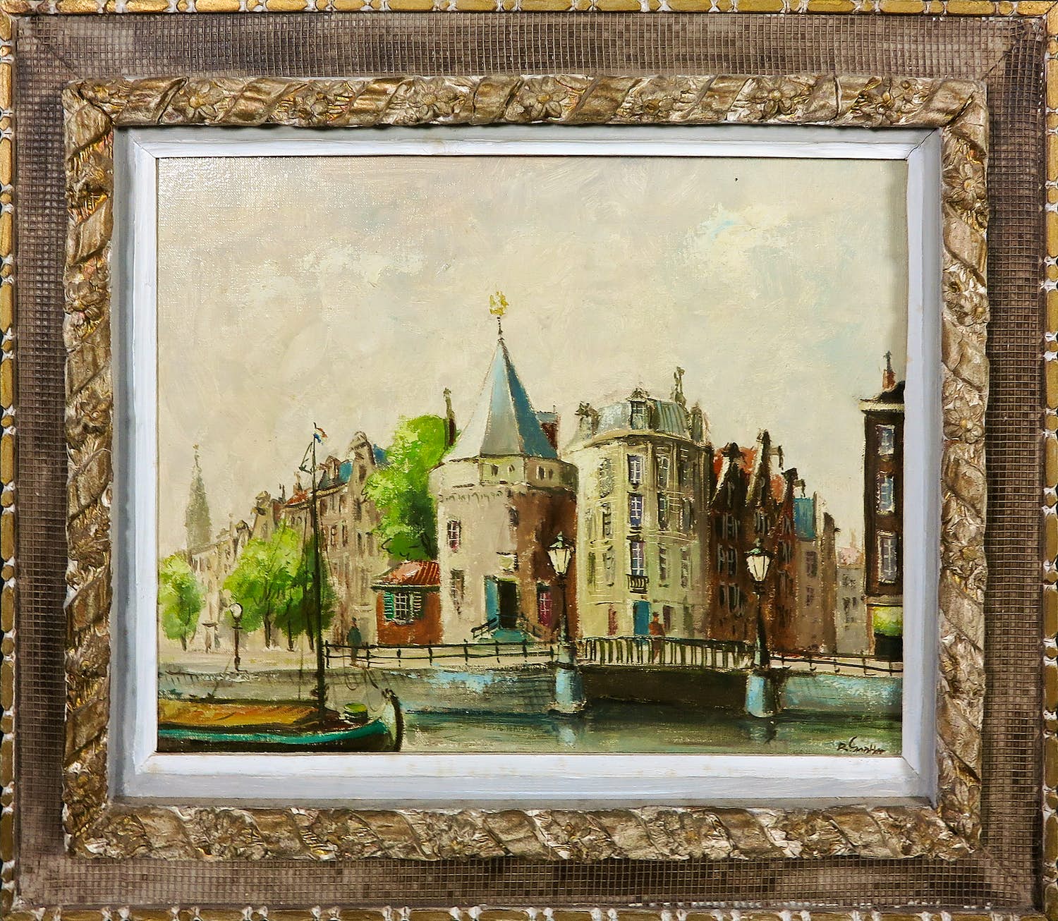 Rein Snapper - Olieverf op doek, Schreierstoren Amsterdam - Ingelijst verkocht voor € 50!