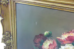 Niet of onleesbaar gesigneerd - Olieverf op doek, Bloemstilleven met beeld - Ingelijst (Zeer Groot) kopen? Bied vanaf 1!