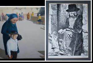 Seymour Rosenthal - [NY-kunstenaar]-Joodse man op een zonnig stoepje & EXTRA schilderij Klaagmuur kopen? Bied vanaf 30!