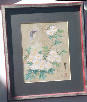 Niet of onleesbaar gesigneerd - Handpainted flower + butterfly kopen? Bied vanaf 1!