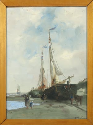 Adriaan Terhell - Gouache, Botters op het strand kopen? Bied vanaf 35!
