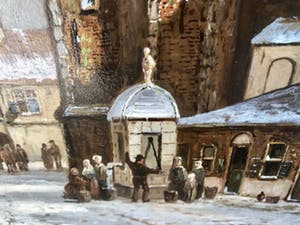 Oene Romkes de Jongh - Winters stadsgezicht kopen? Bied vanaf 1500!