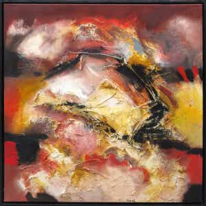 Frans Nicolai - Olieverf op doek, Abstract landschap - Ingelijst verkocht voor € 100!