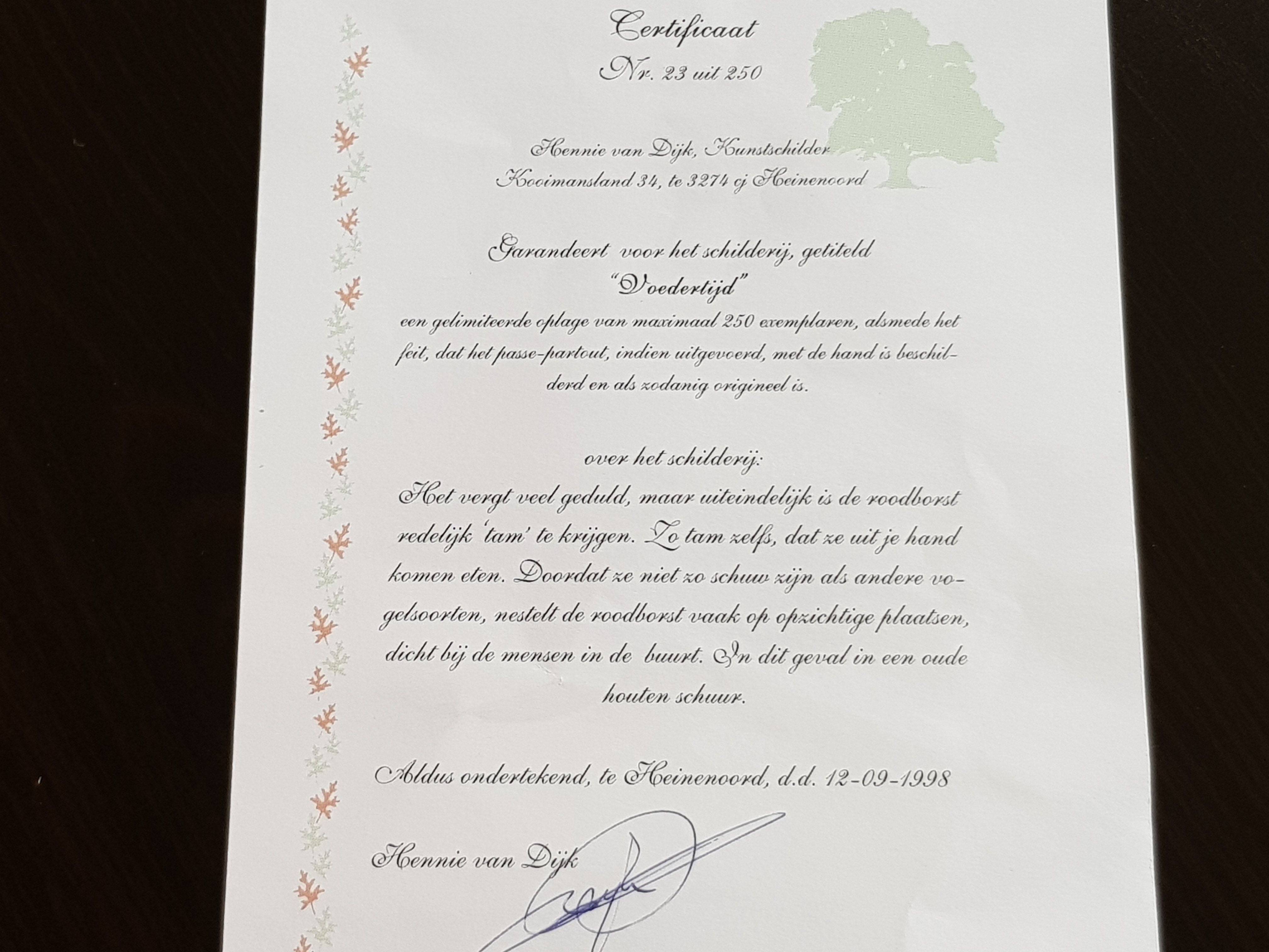 Hennie van Dijk - Voedertijd - Ingelijst met Certificaat kopen? Bied vanaf 30!