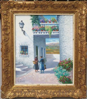 Joan Vila i Moncau - Olieverf op doek, Pueblo - Ingelijst kopen? Bied vanaf 1!