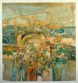 Jack Harden - Gemengde techniek op board, Landschappelijke filosofie - Ingelijst kopen? Bied vanaf 80!