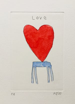Klaas Gubbels - ets met aquarel ingekleurd ‘Love’ - 2000 kopen? Bied vanaf 225!
