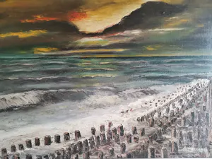 Niet of onleesbaar gesigneerd - Prachtig zicht op de golfbreker van Knokke kopen? Bied vanaf 1!