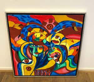 Maartje Wijngaarden - Schilderij met gezichten (groot werk!) verkocht voor € 75!