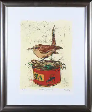 Wim Zurne - Zeefdruk, Vogelnestje - Ingelijst verkocht voor € 35!