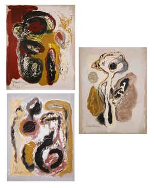 Bert Braam - Gemengde techniek op karton, Lot van drie abstracte composities verkocht voor € 1!