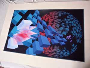 Hans Klaui - Mooi geometrische zeefdruk van Hans Klaui, verkocht voor € 40!