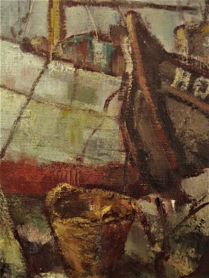 Frans Verpoorten - "Haarlemse Vijftiger" Expressionistisch Olieverf - Boten in Haven Monnickendam kopen? Bied vanaf 10!