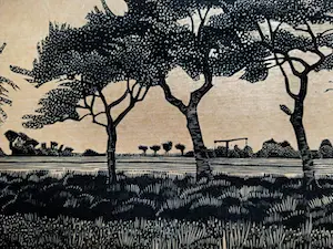 Jan Veringa - polderlandschap - houtsnede kopen? Bied vanaf 1!