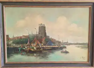 Charles Petit - Charles Petit - gezicht op haven van Dordrecht met Grote Kerk kaufen? Bieten Sie von 305!