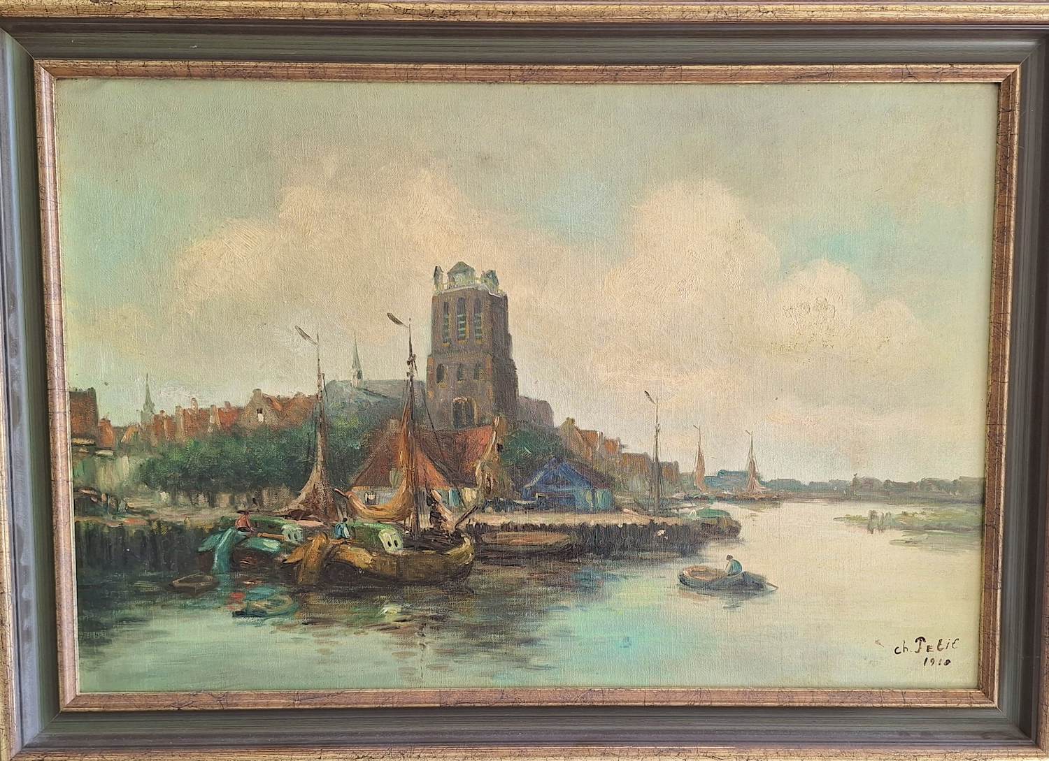 Charles Petit - Charles Petit - gezicht op haven van Dordrecht met Grote Kerk kopen? Bied vanaf 305!