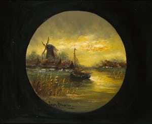 Peter Brouwer - Olieverf op paneel, Landschap met molen - Ingelijst kopen? Bied vanaf 1!
