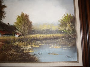 Niet of onleesbaar gesigneerd - Olieverf op doek, landschap met huis, water en natuur kopen? Bied vanaf 10!