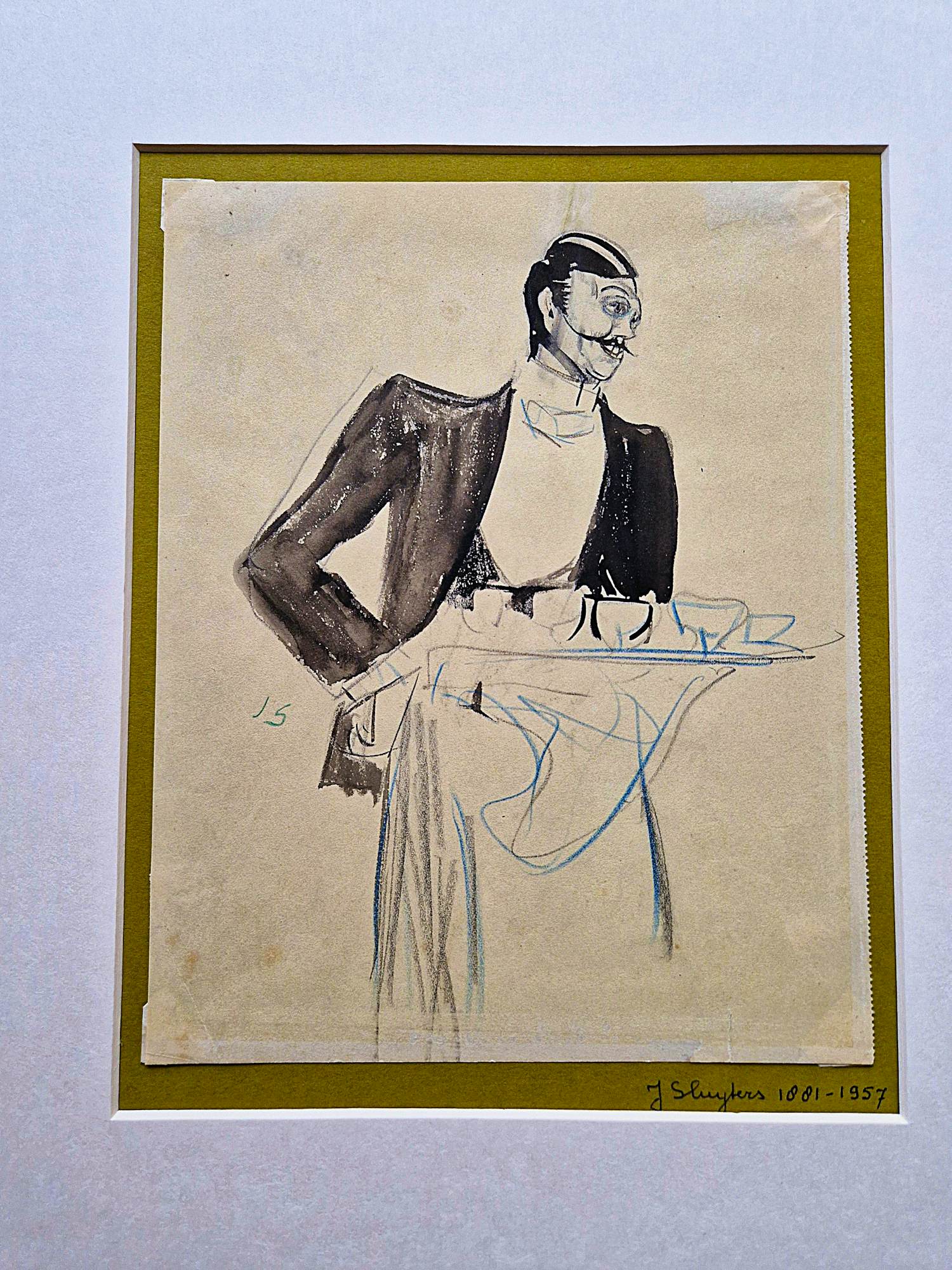 Jan Sluijters - omstreeks 1910 - karikaturale gem. techniek - "ober" - gesigneerd monogram "JS" kopen? Bied vanaf 178!