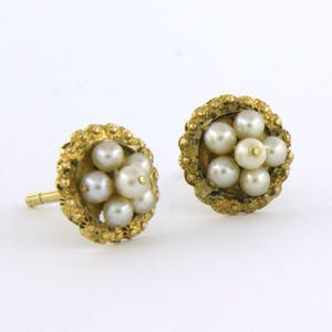 14k geel gouden oorknoppen bezet met parels - afm 1.0 cm x 1.0 cm kopen? Bied vanaf 110!