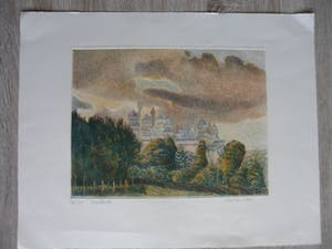 Niet of onleesbaar gesigneerd - Litho, Kasteel in een landschap. kopen? Bied vanaf 1!
