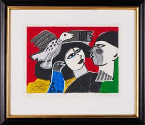 Corneille - ‘Dialogue Amoureux’, ingelijste zeefdruk met beperkte oplage. verkocht voor € 365!