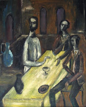 Niet of onleesbaar gesigneerd - Olieverf op board , “Aan de tafel” – gesigneerd & ingelijst kopen? Bied vanaf 10!