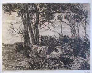 Willem de Zwart - Koeien onder bomen - Ets - Klassiek - 1905 - Zeer goede conditie verkocht voor € 50!