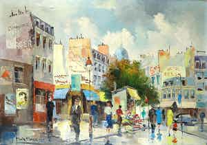 Max Moreau - Olieverf op doek, Stadsgezicht Parijs verkocht voor € 250!