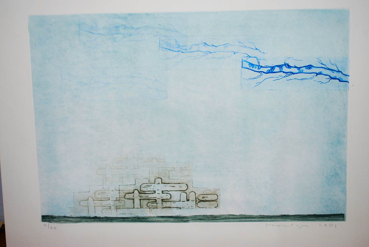 Jan Montyn - Mekong III - aquatint ets - ingelijst verkocht voor € 65!