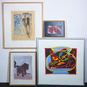 Marijke van Os - en andere, Lot van vier werken - Ingelijst verkauft für € 45!