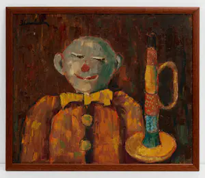 Jan Linschooten - Ingelijste olieverf op board: Clown met trompet kopen? Bied vanaf 199!