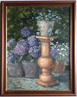 Leonie Maréchal - stilleven met hortensia's, hedera en margriet kopen? Bied vanaf 85!