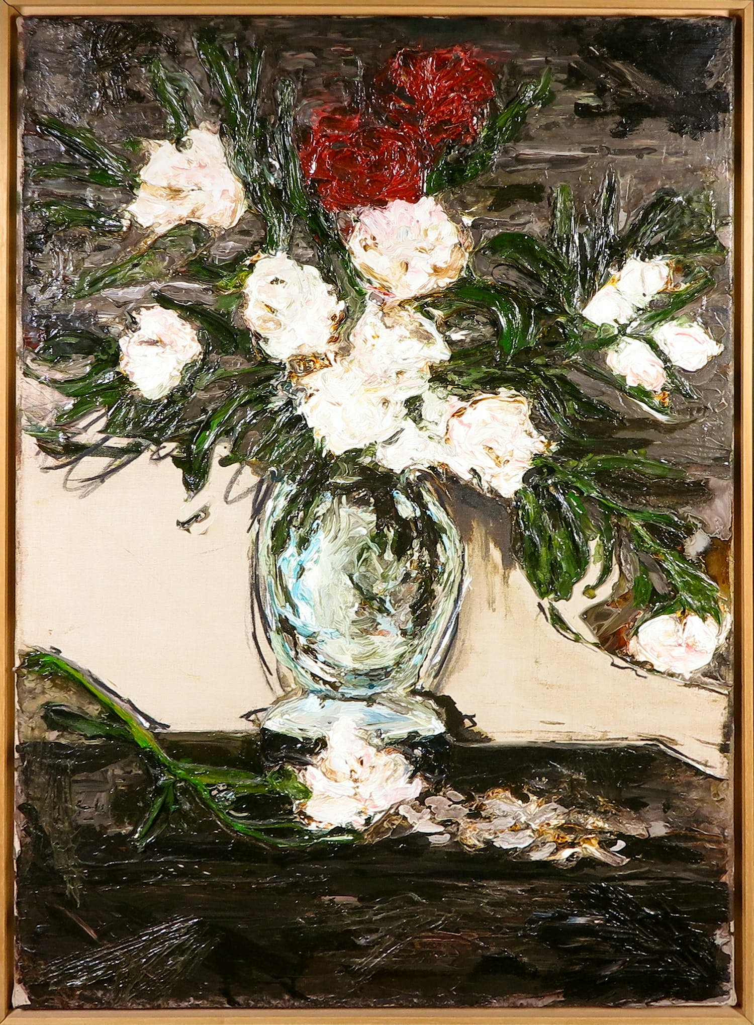 Aart Houtman - Acryl en houtskool op doek, Bloemstilleven - Ingelijst (Groot) verkocht voor € 150!