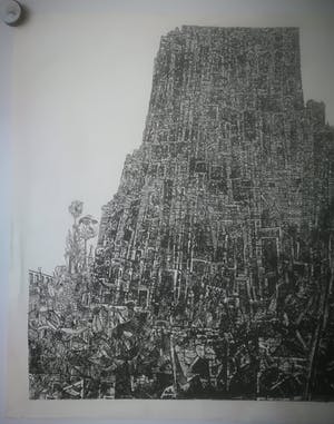 Jan Bernard Meinen - Grote pentekening. Stad. kopen? Bied vanaf 50!