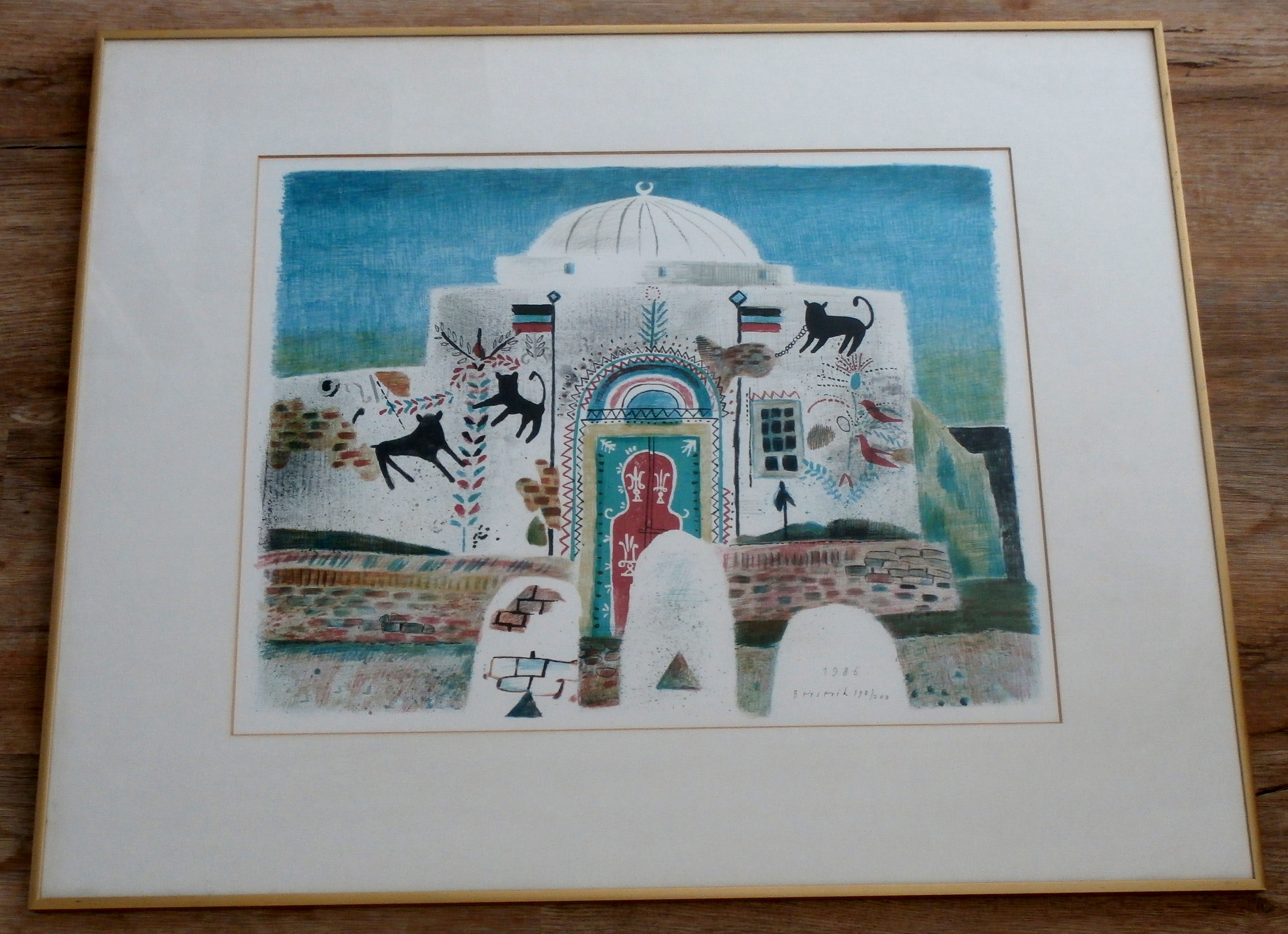 Herman Berserik - ingelijste litho: moskee te Tunis - 1986 kopen? Bied vanaf 75!