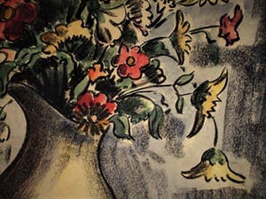 Dirk den Exter - Vroeg & Naïef - 1935 - Aquarel/Pastel - Boeket met Ridderspoor - gesigneerd kopen? Bied vanaf 10!