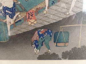 Niet of onleesbaar gesigneerd - optocht met dragers waarschijnlijk Japans kopen? Bied vanaf 10!