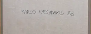 Marco Hadjidakis - Olieverf op doek, Groen vierkant met rode elementen (Groot) kopen? Bied vanaf 1!
