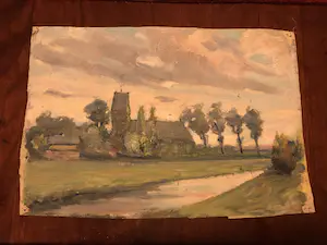 Ewoud de Kat - Zicht op dorpskerk te (vermoedelijk) Zeeland kopen? Bied vanaf 45!