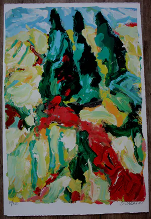 Jan Cremer - Grote zeefdruk: Strada Rosso(Toscaans landschap) - 2001 kopen? Bied vanaf 295!