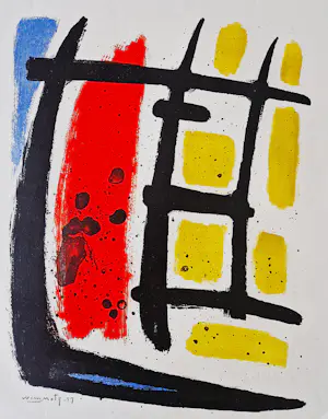 Wim Motz - 1957 - geometrisch abstracte kleuren-lithografie - zonder titel- gesigneerd kopen? Bied vanaf 39!