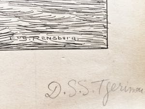 Eugene Rensburg - Drie grote inkttekeningen van stoomschepen kopen? Bied vanaf 20!